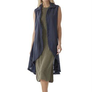 Navy Long Open Front Fringed Vest